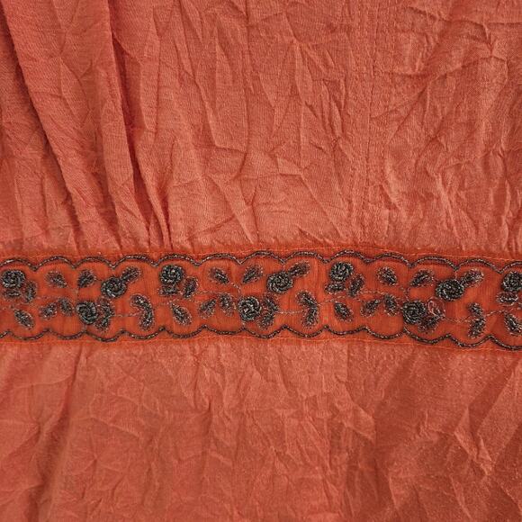 Style & Co Y2k Crinkle Texture Orange Floral Embroidered Fall Blouse Top Size XL - Picture 9 of 10